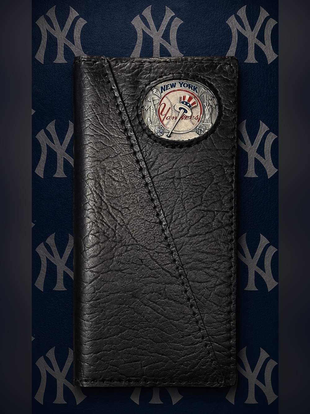 New York Yankees Genuine Leather Checkbook Cover MLB Baseball Wallet Holder